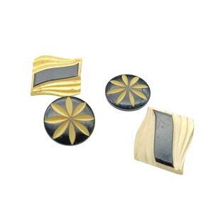 Set Of 4 Vintage Geometric & Floral Shank Buttons Deep Carved Lucite and Cellulo